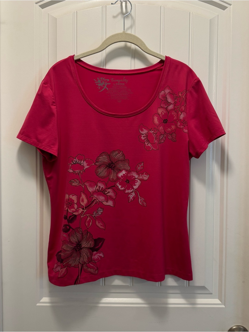 Tranquility by Soma Womens Short Sleeve T Shirt Pink Floral Cottagecore Sz Large - Picture 7 of 12